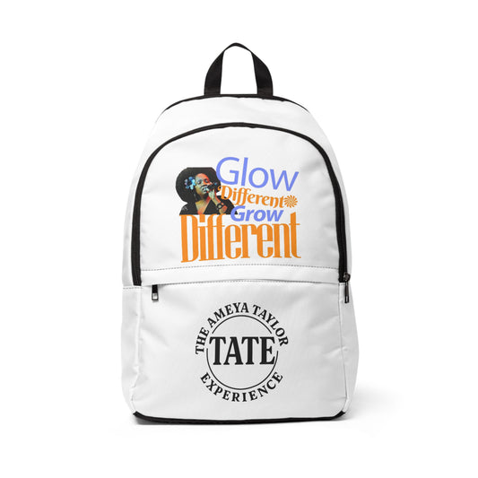 Inspiring Unisex Fabric Backpack, Glow Different, Grow Different Backpack, Motivational Fabric Backpack, Empowering Backpack for Adults, The Ameya Taylor Experience

