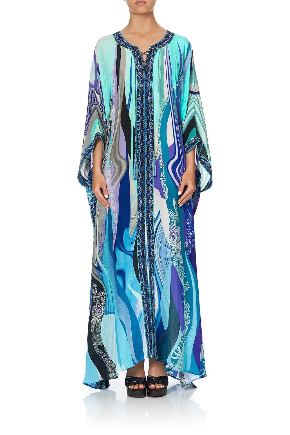 Women Kaftan Tunic Kimono Free Size Long Maxi Party Dress for Loungewear Holidays Nightwear Dresses| MooMoo Dress