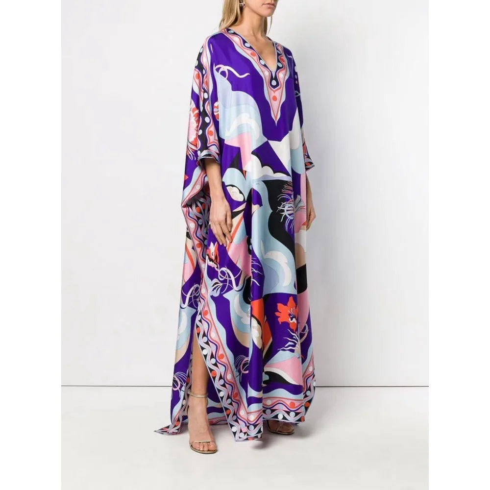 MooMoo Dress| Women's Murah Kaftan Batik Cover Up Loose V-neck|  bohemian dress plus size Beach Dress Print Floral Maxi Dress