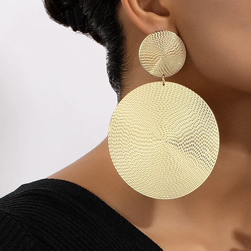 New Fashion Big Circle Metal Disc Dangle Earring for Women Exaggerated Punk Pendant Earring Charm Jewelry Gifts