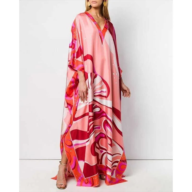 MooMoo Dress| Women's Murah Kaftan Batik Cover Up Loose V-neck|  bohemian dress plus size Beach Dress Print Floral Maxi Dress