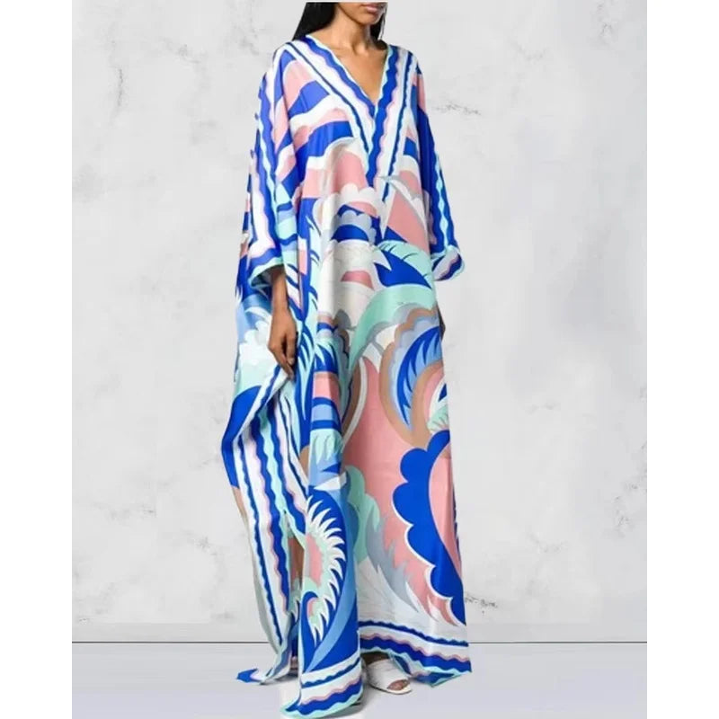 MooMoo Dress| Women's Murah Kaftan Batik Cover Up Loose V-neck|  bohemian dress plus size Beach Dress Print Floral Maxi Dress