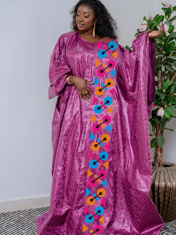 Rose Red Bazin Riche Printed For  Women Traditional MooMoo Party Clothing | Bazin Boubou Dashiki Robe