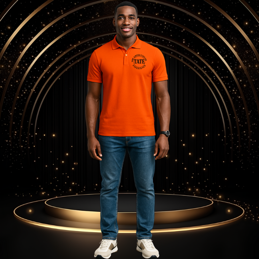Men's Red Polo Shirt, Sport Performance Polo, TATE Experience Logo Shirt, Vibrant Athletic Polo, The Ameya Taylor Experience

