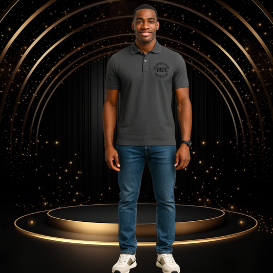 Men's Sport Polo Shirt, Casual Athletic Polo, Tate Logo Performance Shirt, Activewear for Men, The Ameya Taylor Experience

