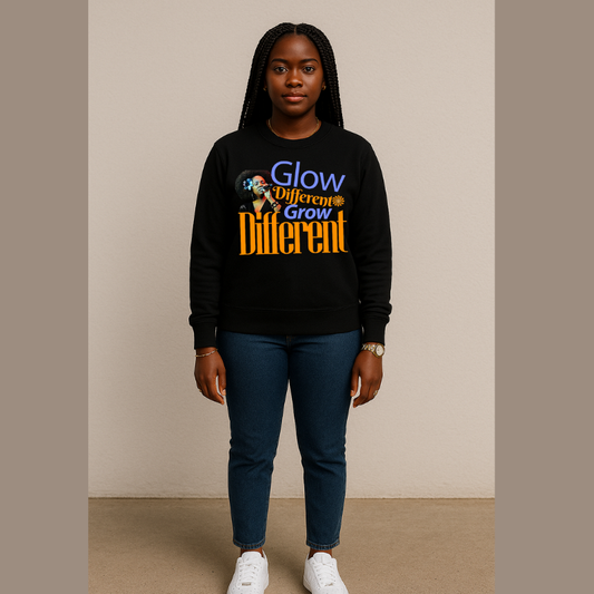 Glow Different Sweatshirt – 'Glow Different, Grow Different' Motivational Crewneck – Unisex Fleece Pullover