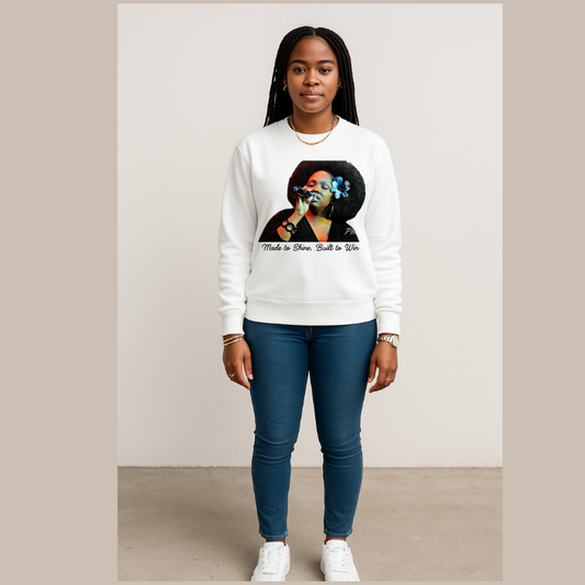 Inspirational Crewneck Sweatshirt – 'Made to Shine, Built to Win' Motivational Fleece Pullover